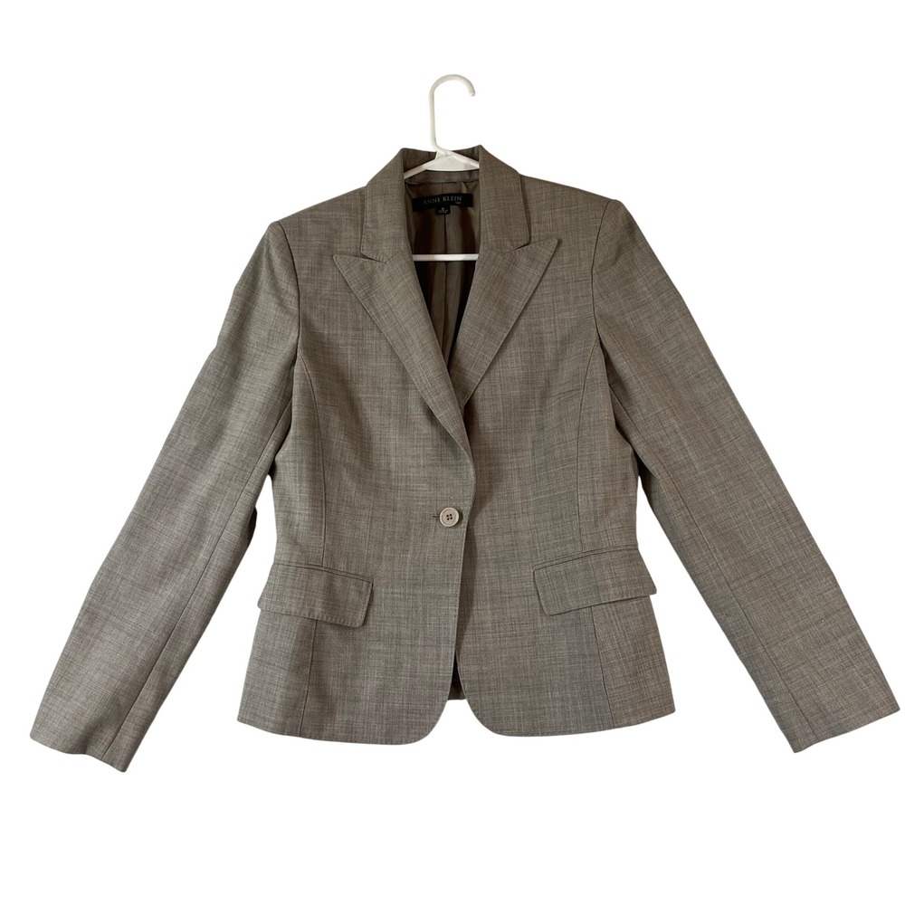 Anne Klein Suit Womens 8 Blazer Taupe Tan Wool Blend One Button Career Jacket